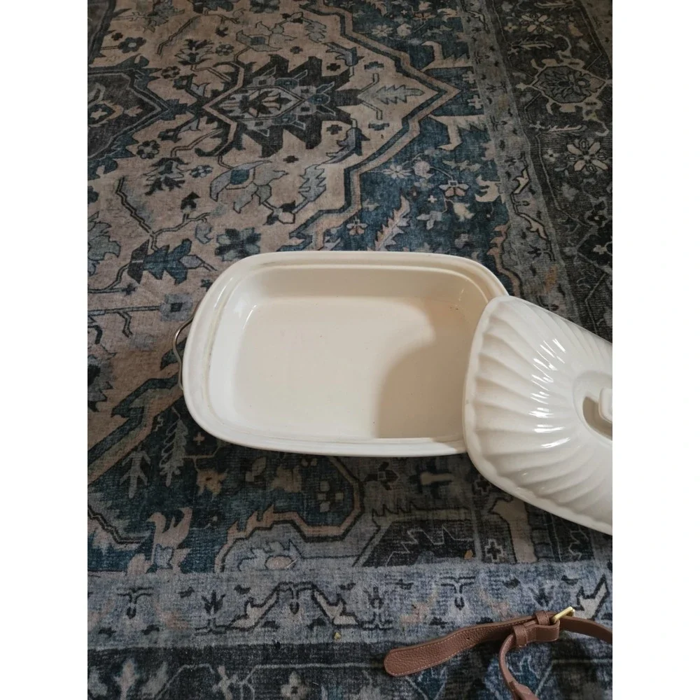 Godinger Rare Vintage 2 Quart Rectangular Covered Porcelain Baker W/Serving Rack